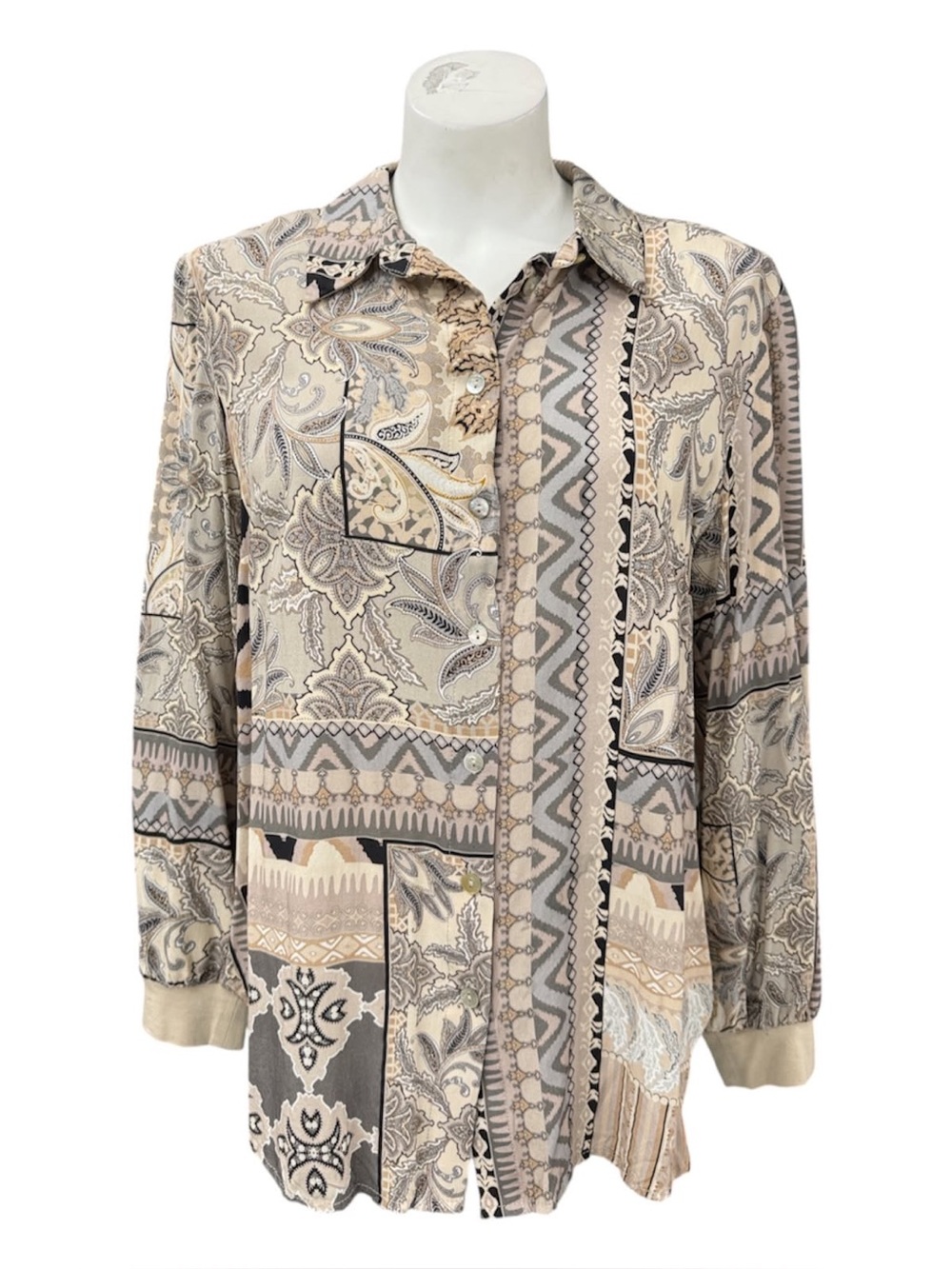 Renuar Neutral Paisley & Geometric Button-Down Shirt Size M